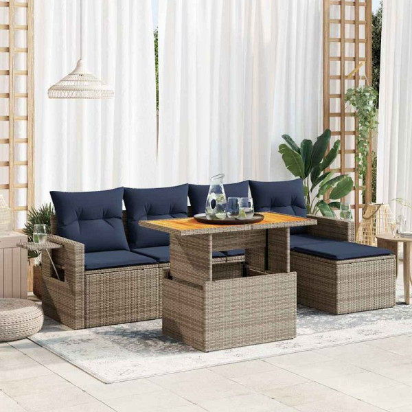 vidaXL 6-teilige Garten-Sofagarnitur mit Kissen Grau Poly Rattan, 3327141