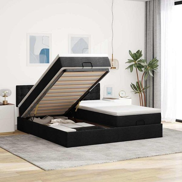vidaXL Ottoman-Bett mit Matratzen Schwarz 200x200 cm Stoff, 3312045
