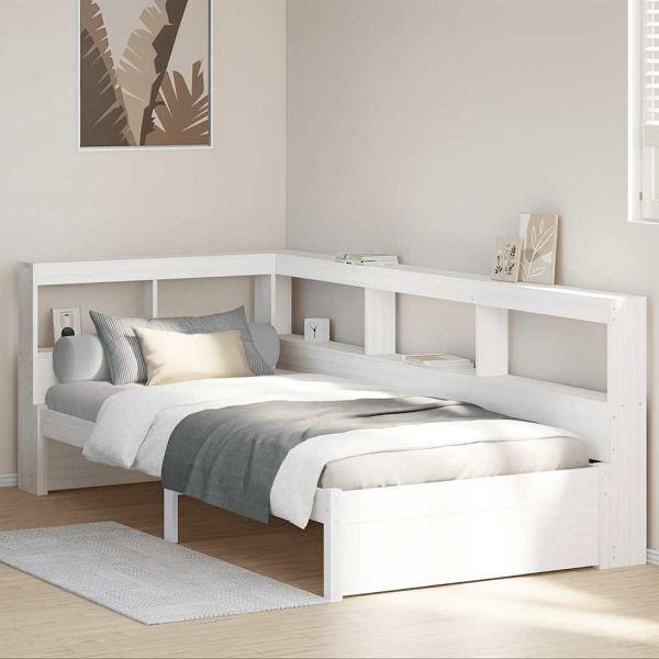 vidaXL Massivholzbett mit Regal ohne Matratze Weiß 75x190 cm Kiefer, 3324369