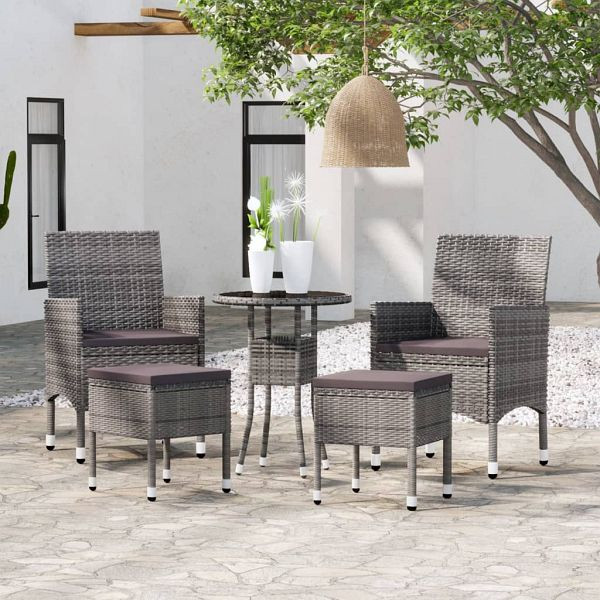 vidaXL 5-tlg. Garten-Lounge-Set Poly Rattan Grau, 3058469