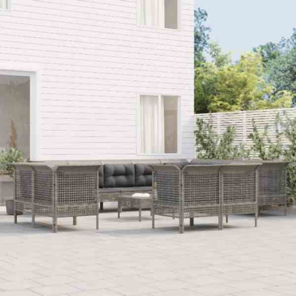vidaXL 13-tlg. Garten-Lounge-Set mit Kissen Grau Poly Rattan, 3187588