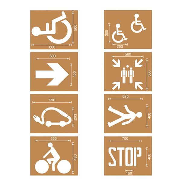 Stein HGS Spritzschablonen für Bodenmarkierung, Satz 11 (Stop and Go), Inhalt 8 Schablonen, 37868