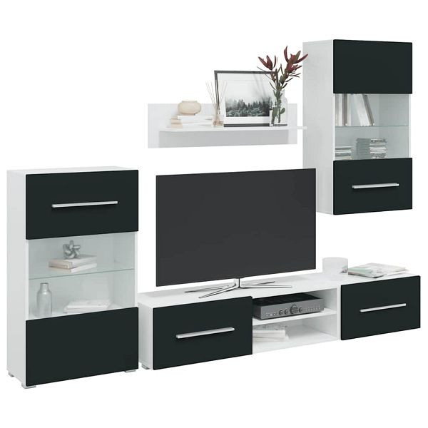 vidaXL 5-tlg. Wohnwand mit LED-Beleuchtung Matt Indigo Holzwerkstoff, 3324235