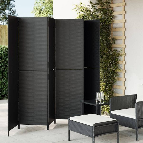 vidaXL Paravent 6-teilig Schwarz Poly Rattan, 365352, 8721012243941