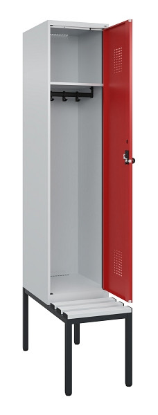 C+P Spind Evolo PLUS, 1 Abteile, 2120x400x815mm, 7035/3000, Haken 4, Drehriegel, Sitzfläche Kunststoff, Sitzbank, 0490507-12 S10057