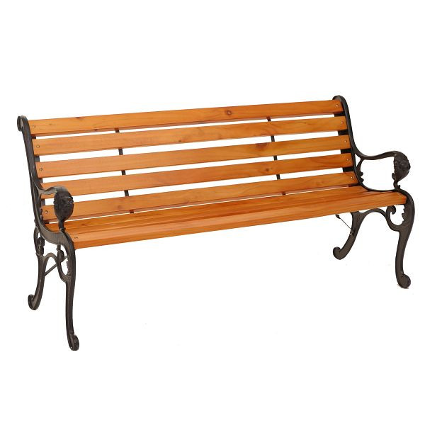 Mendler Gartenbank HWC-O25, Sitzbank Parkbank Holzbank 3-Sitzer, Gusseisen Holz Kiefer, 164cm, teak, 109442+109444