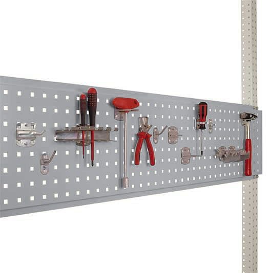 Manuflex Werkzeug-Lochplatte für Stahl-Aufbauportale, Nutzhöhe = 300 mm, für Tischbreite 1750 mm, Alusilber, ZB3344.9006