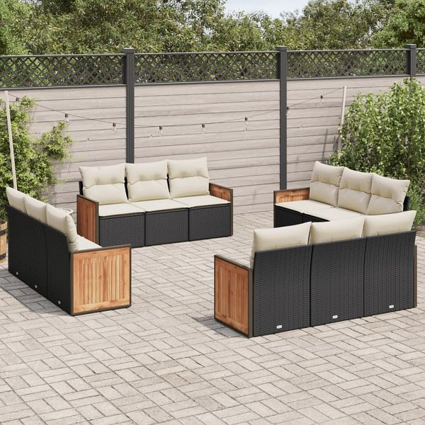 vidaXL 12-teilig Garten-Sofagarnitur mit Kissen Schwarz Poly Rattan, 3259914