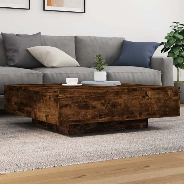 vidaXL Couchtisch mit LED-Leuchten Räuchereiche 100x100x31 cm, 836606