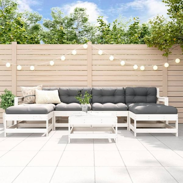 vidaXL 7-tlg. Garten-Lounge-Set mit Kissen Weiß Massivholz, 3185935