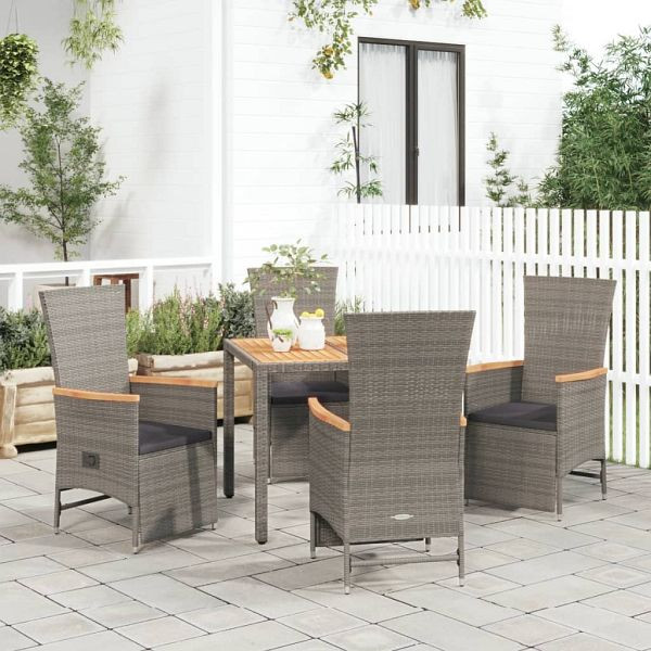 vidaXL 5-teilig Garten-Essgruppe mit Kissen Grau Poly Rattan, 3157556