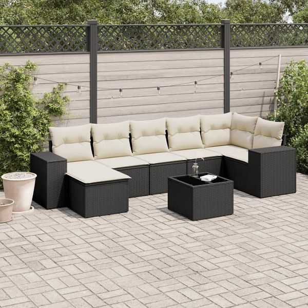vidaXL 8-teilig Garten-Sofagarnitur mit Kissen Schwarz Poly Rattan, 3222885