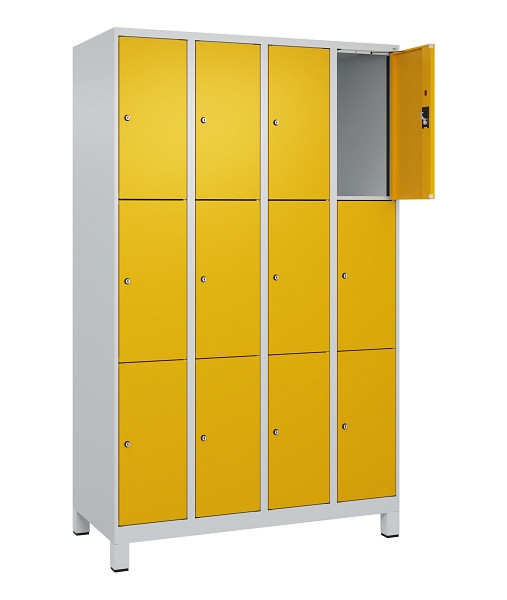 C+P Schließfachschrank Evolo PLUS, mit Füßen, 12 Fächer, 1950x1200x500mm, 7035/1004 Goldgelb, Abteile 4, Abteilbreite 300 mm, 049010-403 S10000
