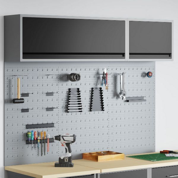 vidaXL 5-teiliger Werkzeugschrank und Pegboard-Set zur Wandmontage aus schwarzem Metall, 3321412
