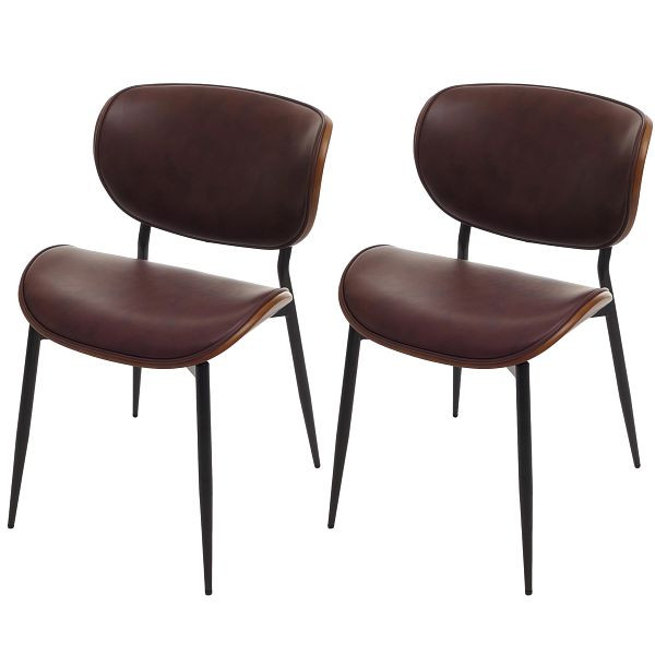 Mendler 2er-Set Esszimmerstuhl HWC-O45, Stuhl, Bugholz Kunstleder 280g/m² Öko-Tex FSC®, Walnuss-Optik, vintage braun, 118235