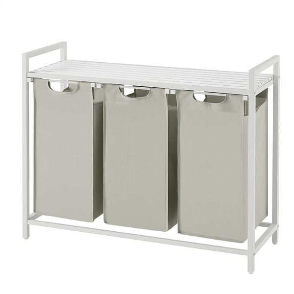 VASAGLE Wäschekorb, Wäschekorb mit drei Fächern, ausziehbare und abnehmbare Wäschesäcke, 3 x 38L, 92,5 x 33 x 72 cm, weißer, BLH301W01