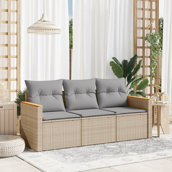 vidaXL 3-teilig Garten-Sofagarnitur mit Kissen Beigemischung Poly Rattan, 3225758