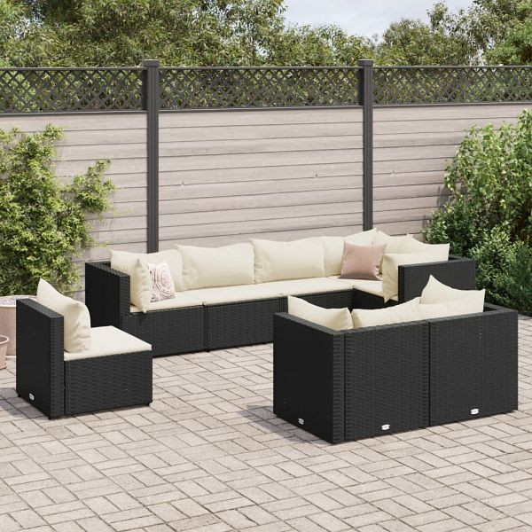vidaXL 8-teilig Garten-Lounge-Set mit Kissen Schwarz Poly Rattan, 3308192