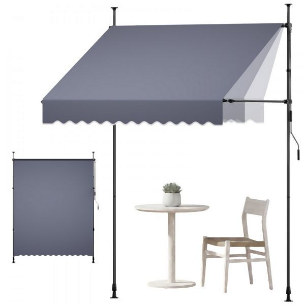 VEVOR Klemmmarkise 2m, Höhenverstellbar mit Handkurbel, UPF 80+ Sonnenschutz, Terrasse/Balkon/Garten, Dunkelgrau, SSSZYPSDLZS78Z4FW001V0