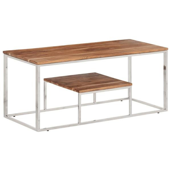 vidaXL Couchtisch Silbern Edelstahl und Massivholz Akazie, 350023