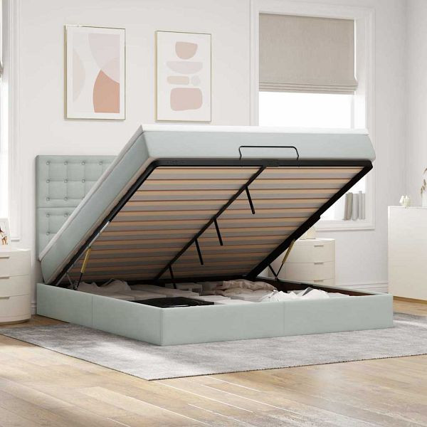 vidaXL Ottoman-Bett mit Matratzen Hellgrau 160x200 cm Samt, 3313625