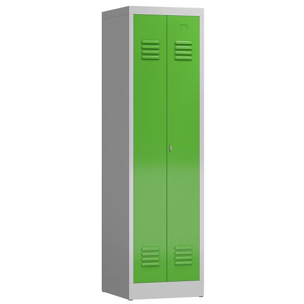 Lüllmann ClassiX Garderobenschrank, 2 Abteile mittig schließend, 1800 x 500 x 500 mm, lichtgrau/gelbgrün, X-510405