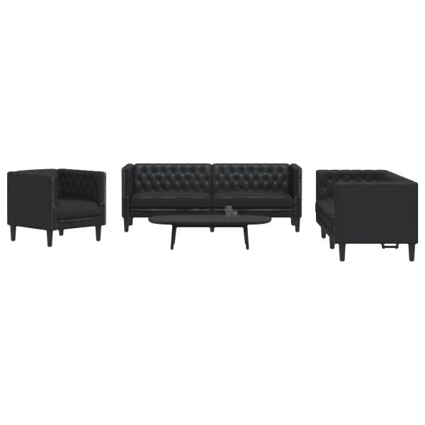 vidaXL 3-teilig Chesterfield-Sofa-Set Schwarz Kunstleder, 3209267