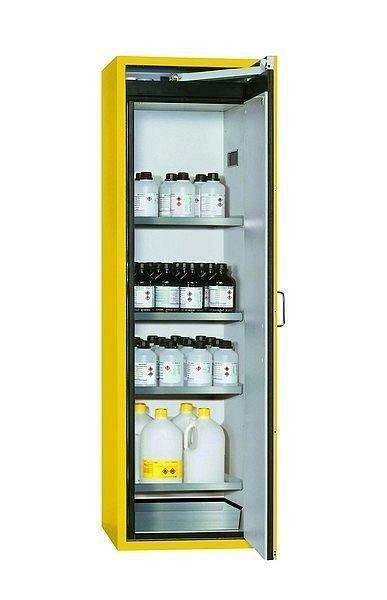 asecos Sicherheitsschrank S-CLASSIC-90, S90.196.060.WDASR in sicherheitsgelb RAL 1004 mit 4x Fachboden (Edelstahl), 30230-002-33455