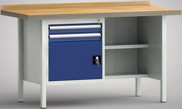 KLW Standard-Werkbank - 1500 x 700 x 900 mm L x T x H (ERGO-Version), links 2x75EA/Türe 350 mm, WS138E-1500M40-E7020