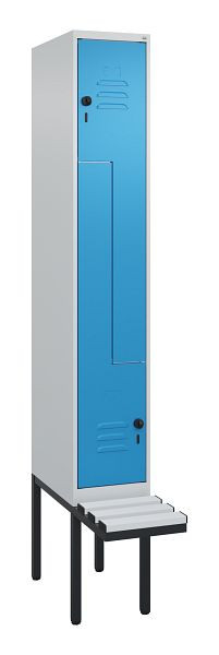 C+P Z-Spind Classic PLUS, Bank, 2 Abteile, 2120x300x815mm, 7035/5012, Drehriegel, 0800437-102 S10034