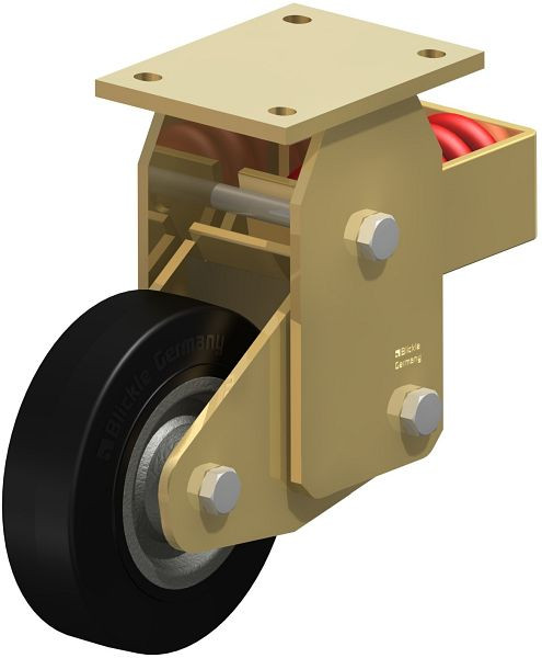 Blickle BSFN-SE 160K Stahlgeschweißte Schwerlast-Bockrolle mit Stahlfeder, Elastik-Vollgummi, Schwarz, 285601