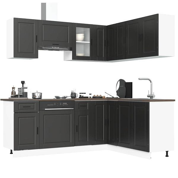 vidaXL 11-tlg. Küchenschrank-Set Porto Schwarz Holzwerkstoff, 3314962