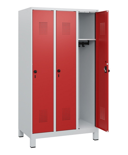 C+P Spind Evolo PLUS, Füße, 3 Abteile, 1630x900x500mm, 7035/3000, Drehriegel, 0490105-30 S10003
