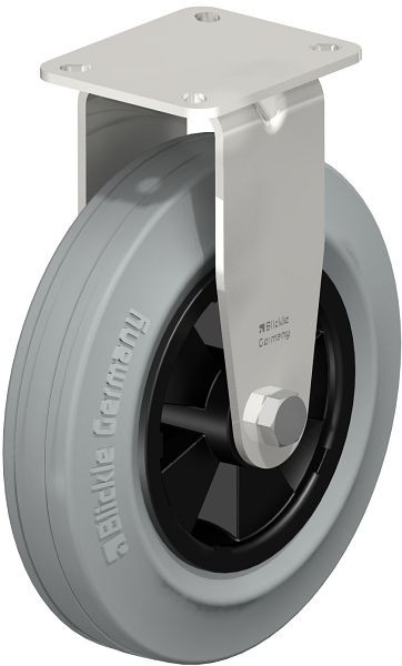 Blickle BX-VPP 200XR-1-SG Edelstahl-Bockrolle mit Anschraubplatte, Vollgummi, Grau, 638007