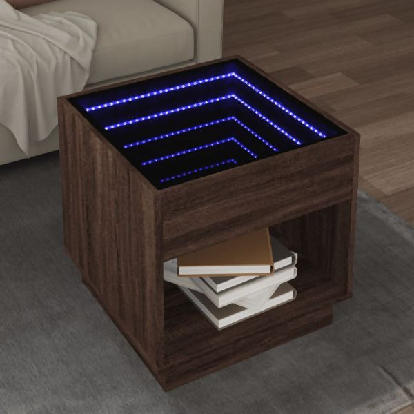 vidaXL Couchtisch mit Infinity-LED Braun Eichen-Optik 50x50x50 cm, 847657