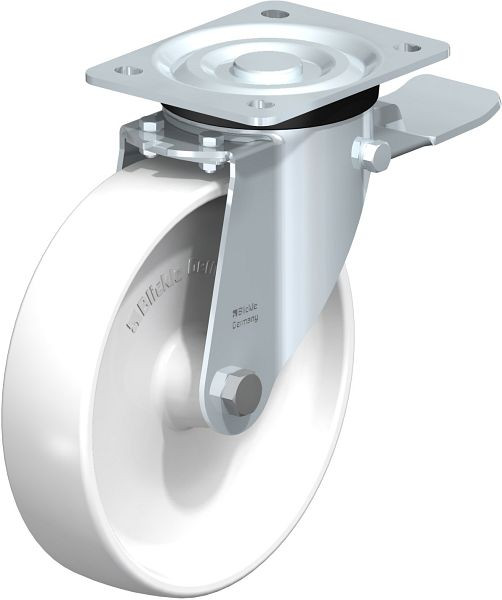 Blickle L-PPN 200G-ST Stahlblech-Lenkrolle, mittelschwere Ausführung, mit Anschraubplatte & Feststeller, Polypropylen, Weiß, 762820