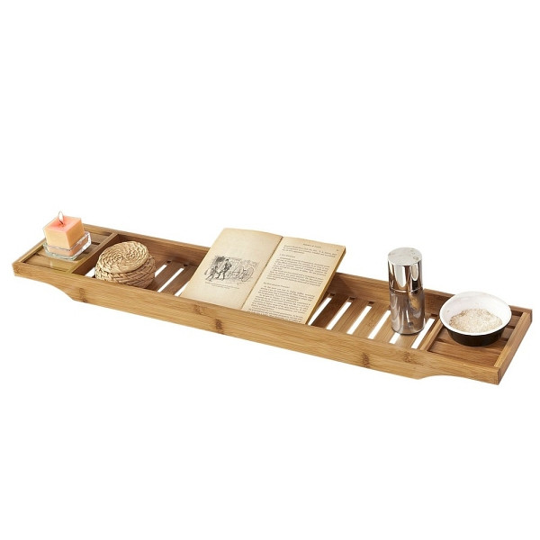 SoBuy Badewannenablage mit einem Ablagebrett Holzfarbe 80x14.6x15cm, Rustikal, FRG212-N