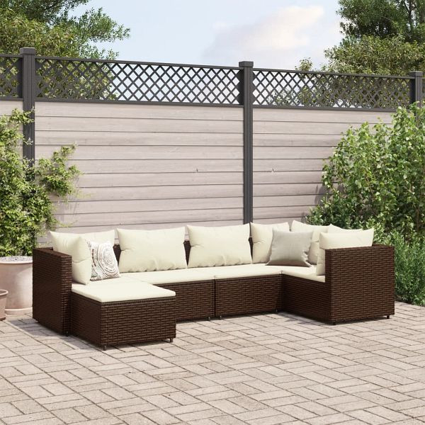 vidaXL 6-teilig Garten-Lounge-Set mit Kissen Braun Poly Rattan, 3308209