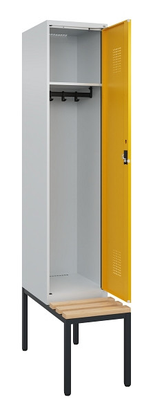 C+P Spind Evolo PLUS, 1 Abteile, 2120x400x815mm, 7035/1004, Haken 4, Zylinderschloss, Sitzfläche Buche-Hartholz, Sitzbank, 0490507-12 S10027