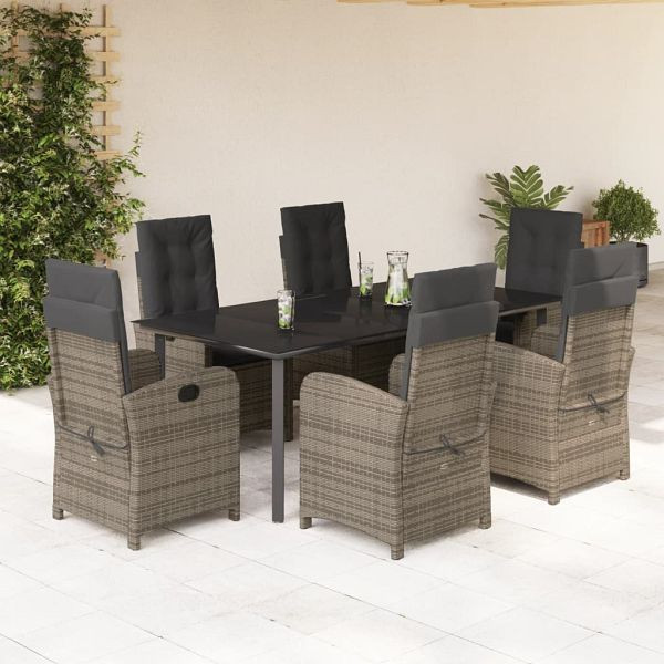 vidaXL 7-teilig Garten-Essgruppe mit Kissen Grau Poly Rattan, 3212367
