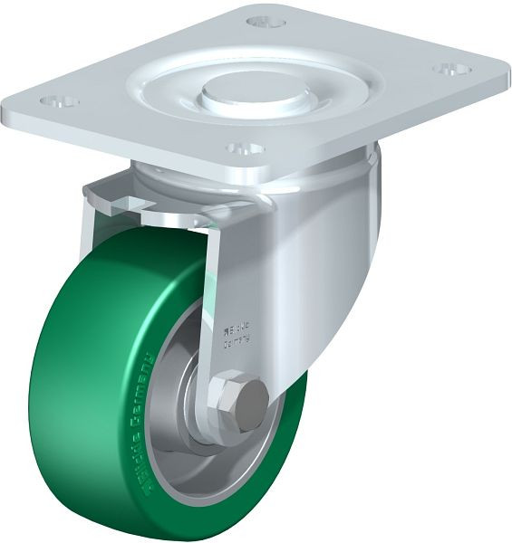 Blickle LH-ALST 100K-3 Stahlblech-Lenkrolle, Schwerlast-Ausführung, mit Anschraubplatte, Blickle Softhane®, Grün, 684464