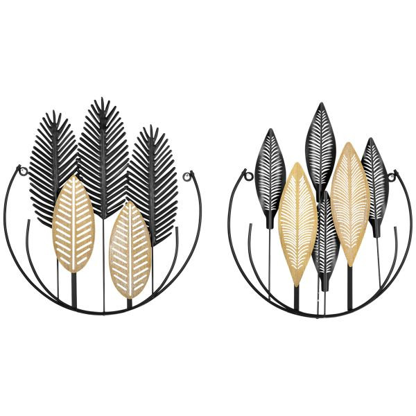 HOMCOM 2-Set 3D-Wandbild aus Metall Wandschmuck modern Schwarz+Natur 40 x 46 cm, 830-499V00MX