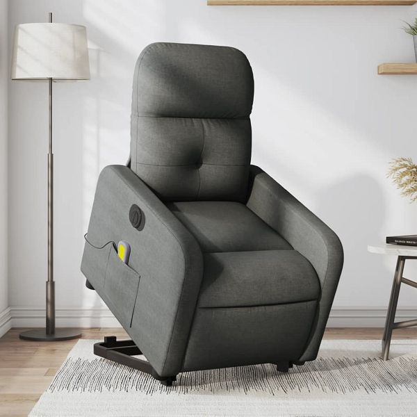 vidaXL Elektrischer Massagesessel mit Aufstehhilfe Dunkelgrau Stoff, 3206823