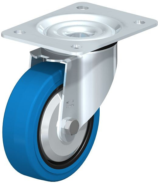 Blickle LK-POEV 125KD-3-SB-FA Stahlblech-Lenkrolle, schwere Ausführung, mit Anschraubplatte, Elastik-Vollgummi, Blau, 851179