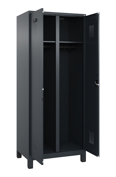 C+P Schwarz-Weiß-Spind Evolo PLUS, mit Füßen, 2 Abteile, 1950x800x500mm, 7016/7, RAL 7016 Anthrazitgrau, Zylinderschloss, 049012-22 S10043