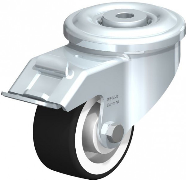 Blickle LKR-POTH 75R-FI Stahlblech-Lenkrolle, schwere Ausführung, mit Rückenloch & Feststeller, Thermoplastisches Polyurethan, Grau, 754864