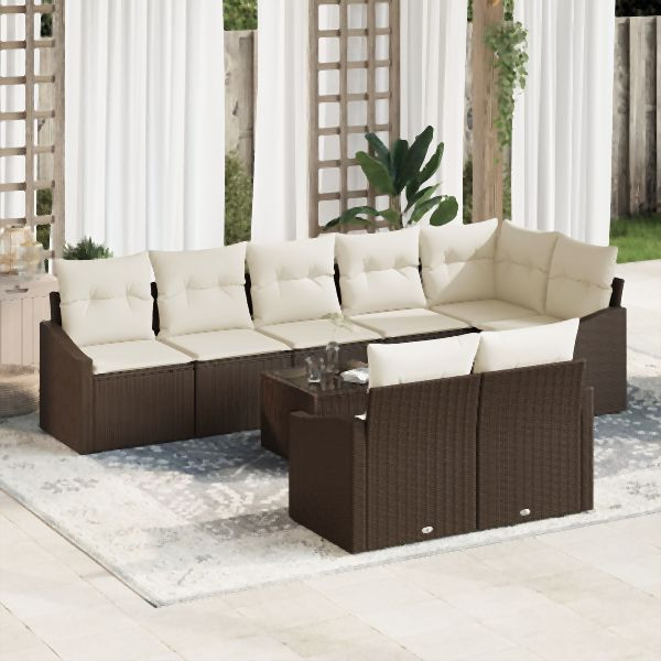 vidaXL Garten Essgruppe Set von 9 Creme und Braun Rattan und Polyester, 3355447