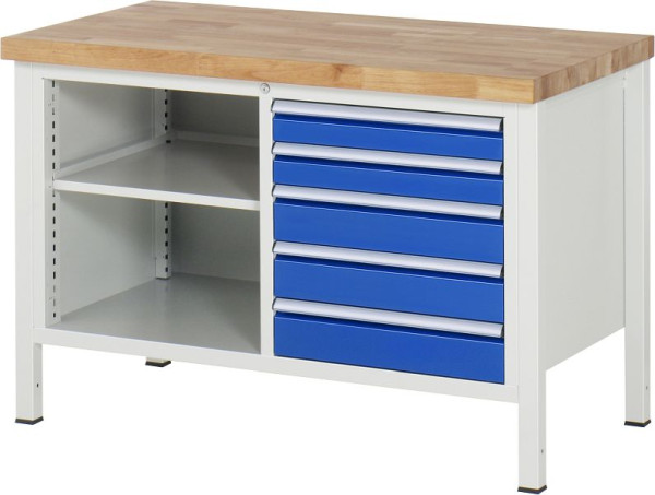 RAU Werkbank Serie 8000 - Modell 8464, B1250 x T700 x H840-1040 mm, Systemunterbau B1235 x T650 x H800-1000 mm, 03-8464A2-127B4H.11