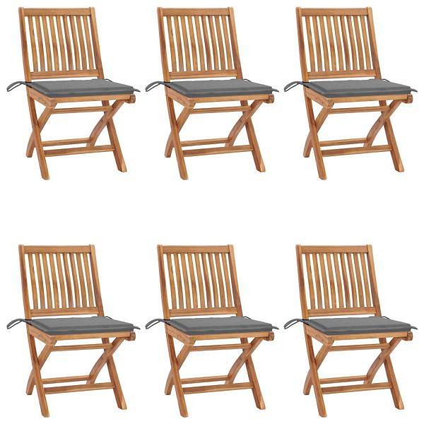 vidaXL Klappbare Gartenstühle mit Kissen 6 Stück Massivholz Teak, 3072835