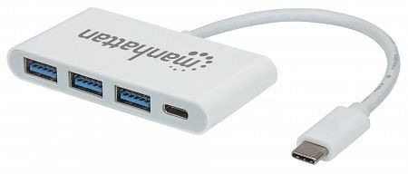 MANHATTAN USB-C 3.1 Gen 1 Typ C-Hub mit Power Delivery-Ladeport, 3 USB Typ A-Ports, 1 Typ C-Ladeport, Stromversorgung über USB, 163552